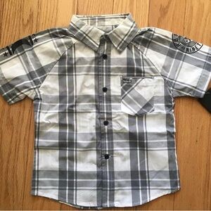 Hurley Kids Grey and White Plaid Button Down Shirt size 3T
